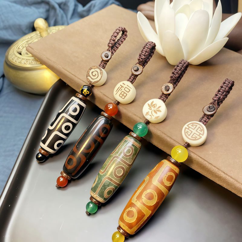 Pulsera de Riqueza de Perlas Dzi de Nueve Ojos Tibetana Tibetan Nine-Eye Dzi Bead Wealth Bracelet