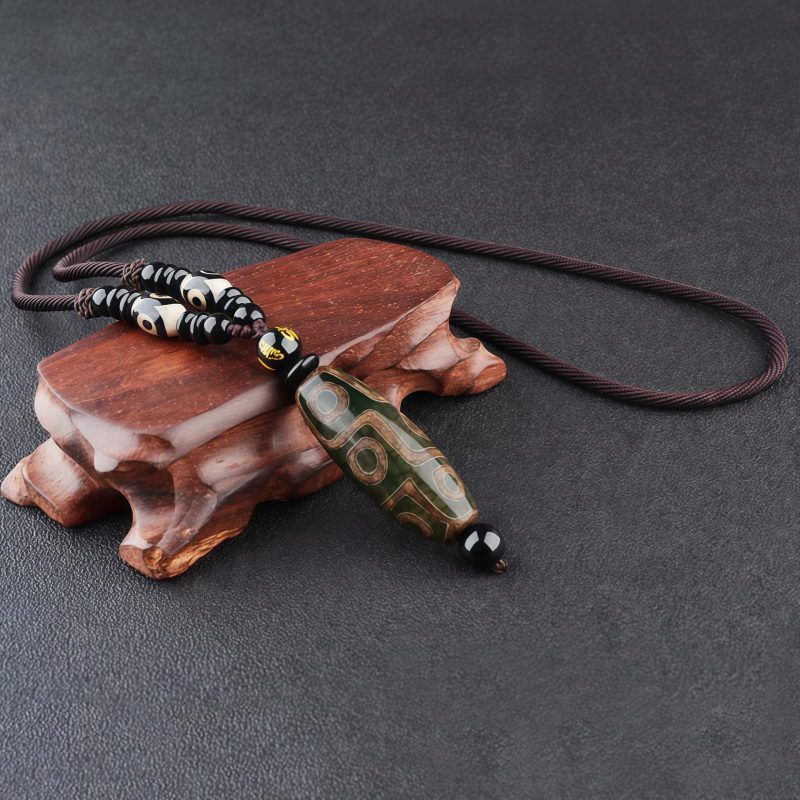 Collar de Protección y Abundancia con Dzi de Nueve Ojos Tibetano Tibetan Nine-Eye Dzi Bead Wealth Protection Necklace