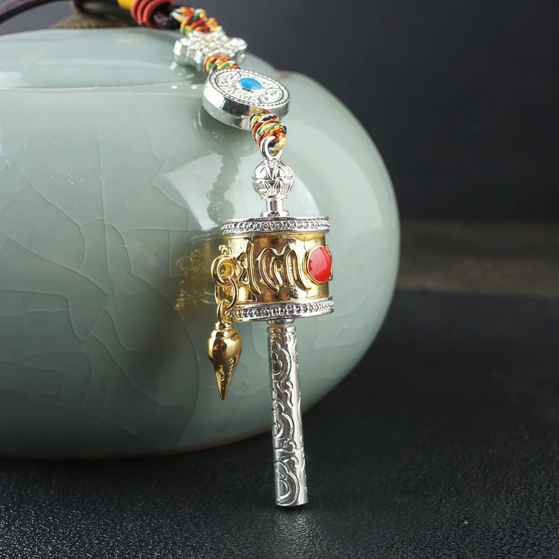 زخرفة حلقة الصلاة التبتية Om Mani Padme Hum لتعليق السيارة Tibetan Om Mani Padme Hum Prayer Wheel Car Hanging Ornament