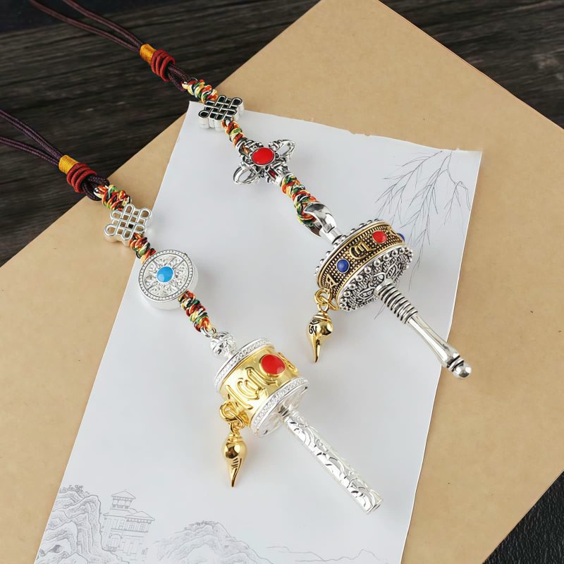 زخرفة حلقة الصلاة التبتية Om Mani Padme Hum لتعليق السيارة Tibetan Om Mani Padme Hum Prayer Wheel Car Hanging Ornament