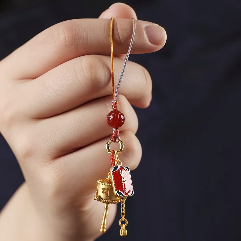 Amuleto de Rueda de Oración Om Mani Padme Hum de Ágata Roja Tibetana Tibetan Red Agate Om Mani Padme Hum Prayer Wheel Amulet