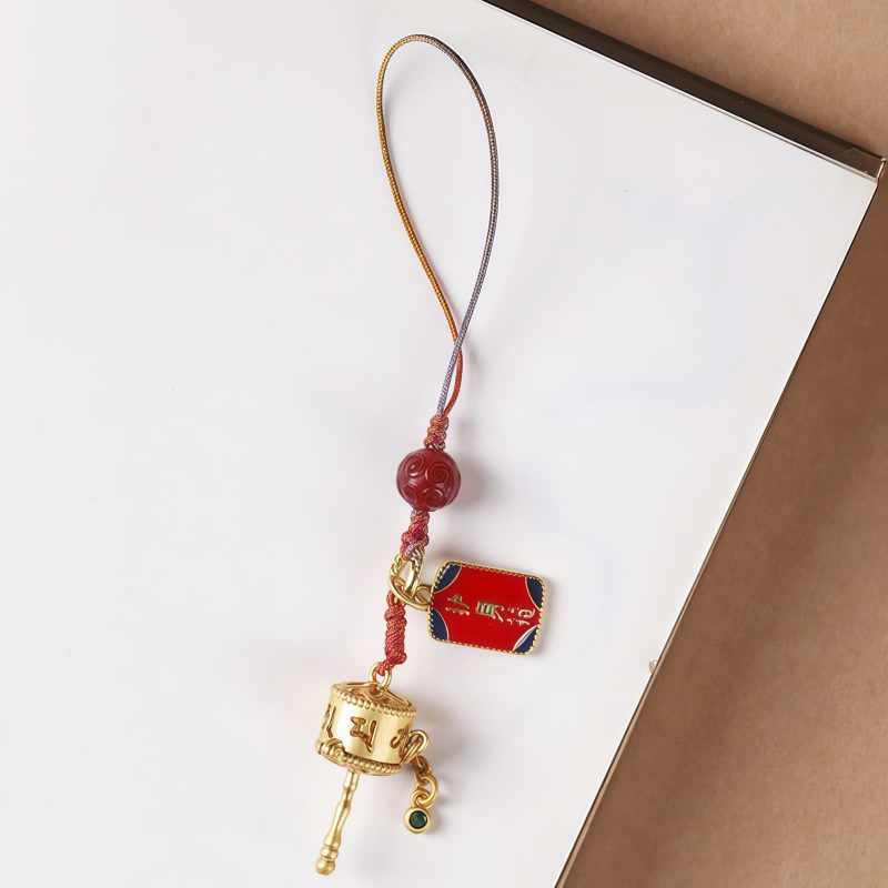 Amuleto de Rueda de Oración Om Mani Padme Hum de Ágata Roja Tibetana Tibetan Red Agate Om Mani Padme Hum Prayer Wheel Amulet