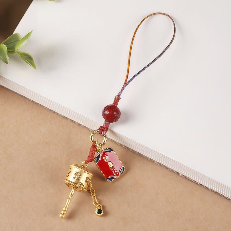 Amuleto de Rueda de Oración Om Mani Padme Hum de Ágata Roja Tibetana Tibetan Red Agate Om Mani Padme Hum Prayer Wheel Amulet