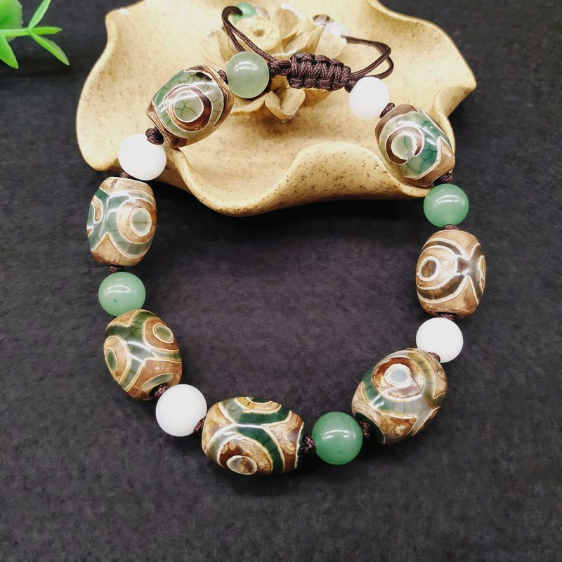 チベット三眼天珠プロテクションブレスレット Tibetan Three-Eyed Dzi Bead Protection Bracelet