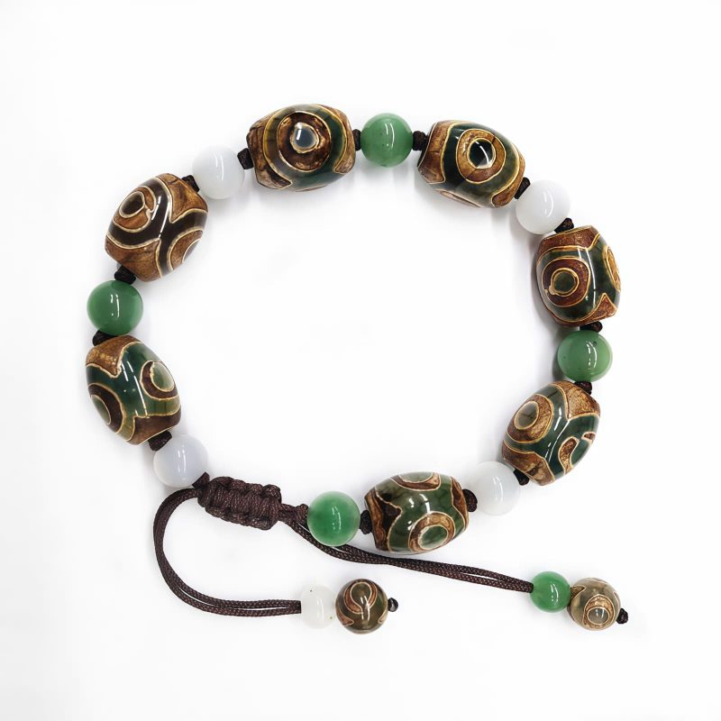 チベット三眼天珠プロテクションブレスレット Tibetan Three-Eyed Dzi Bead Protection Bracelet