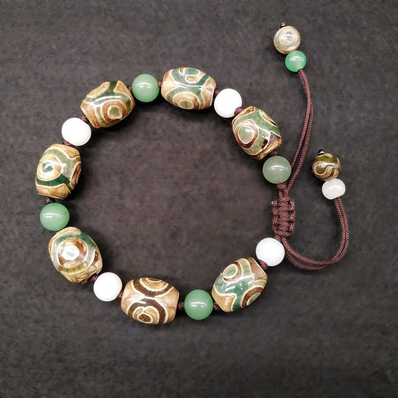 チベット三眼天珠プロテクションブレスレット Tibetan Three-Eyed Dzi Bead Protection Bracelet