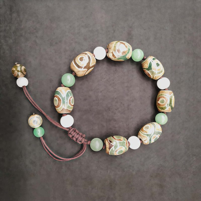 チベット三眼天珠プロテクションブレスレット Tibetan Three-Eyed Dzi Bead Protection Bracelet