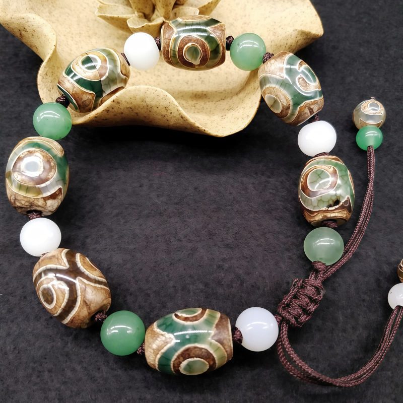 チベット三眼天珠プロテクションブレスレット Tibetan Three-Eyed Dzi Bead Protection Bracelet