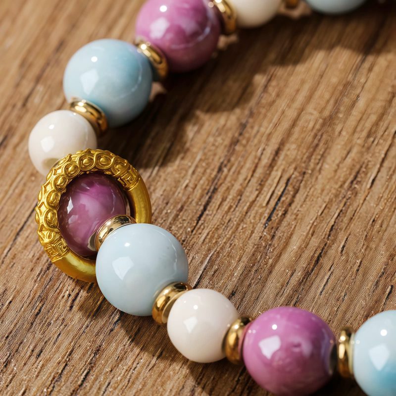 Pulsera de Protección de Vidrio Liuli con la Diosa Tibetana de la Riqueza Zakiram Tibetan Zakiram Goddess of Wealth Liuli Glass Protection Bracelet