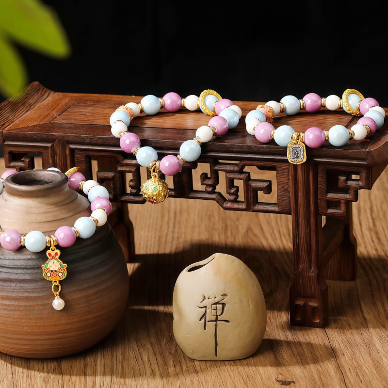 Pulsera de Protección de Vidrio Liuli con la Diosa Tibetana de la Riqueza Zakiram Tibetan Zakiram Goddess of Wealth Liuli Glass Protection Bracelet