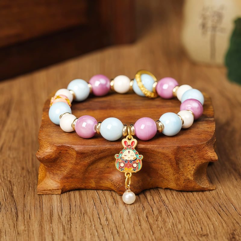 Pulsera de Protección de Vidrio Liuli con la Diosa Tibetana de la Riqueza Zakiram Tibetan Zakiram Goddess of Wealth Liuli Glass Protection Bracelet