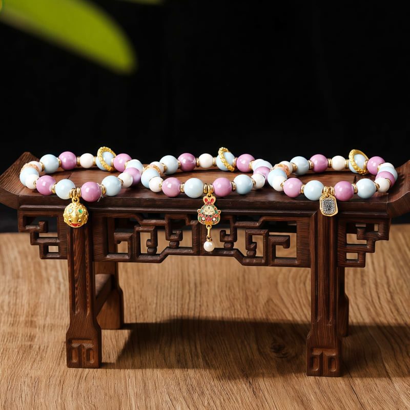 Pulsera de Protección de Vidrio Liuli con la Diosa Tibetana de la Riqueza Zakiram Tibetan Zakiram Goddess of Wealth Liuli Glass Protection Bracelet