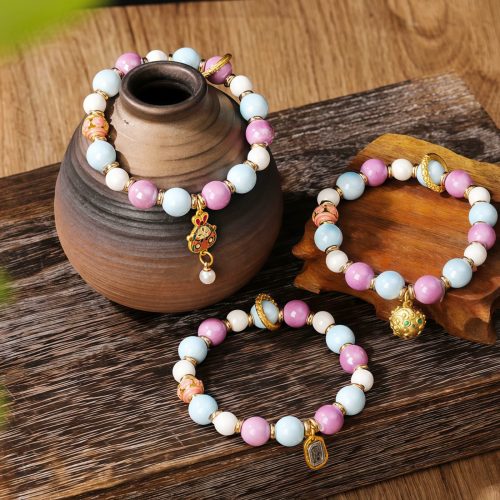 Pulsera de Protección de Vidrio Liuli con la Diosa Tibetana de la Riqueza Zakiram Pulsera de Protección de Vidrio Liuli con la Diosa Tibetana de la Riqueza Zakiram