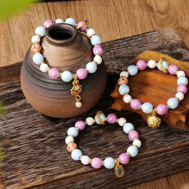 Pulsera de Protección de Vidrio Liuli con la Diosa Tibetana de la Riqueza Zakiram Tibetan Zakiram Goddess of Wealth Liuli Glass Protection Bracelet