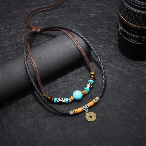 Collar de Protección con Cuentas Dzi de Turquesa Collar de Protección con Cuentas Dzi de Turquesa