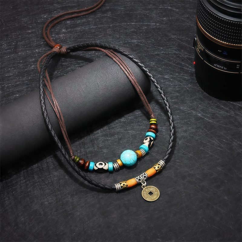 Collar de Protección con Cuentas Dzi de Turquesa Turquoise Dzi Bead Protection Necklace