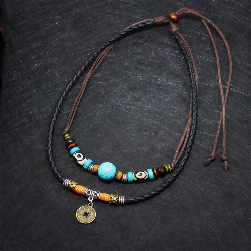 Collar de Protección con Cuentas Dzi de Turquesa Turquoise Dzi Bead Protection Necklace