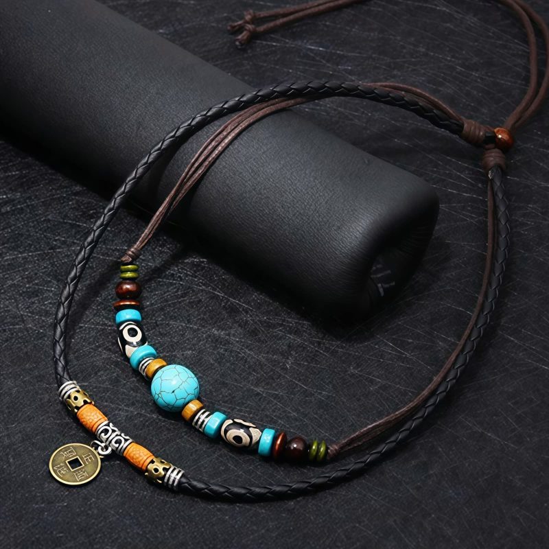 Collar de Protección con Cuentas Dzi de Turquesa Turquoise Dzi Bead Protection Necklace