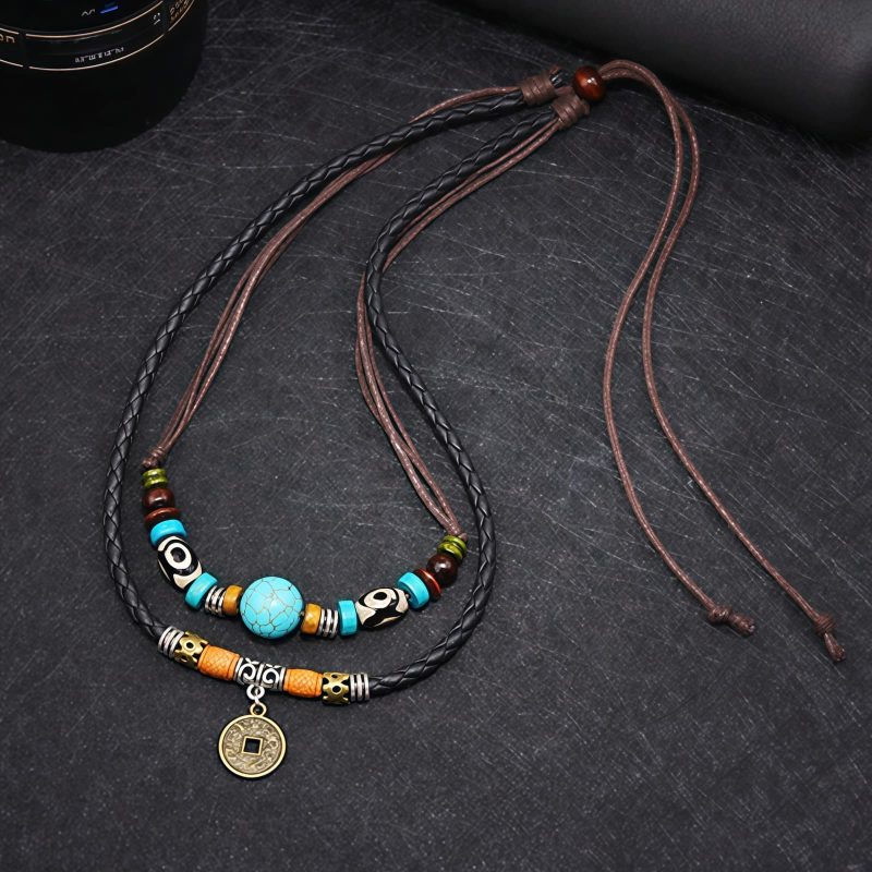 Collar de Protección con Cuentas Dzi de Turquesa Turquoise Dzi Bead Protection Necklace