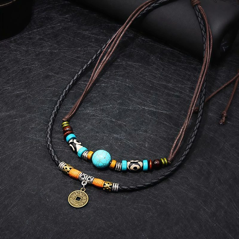 Collar de Protección con Cuentas Dzi de Turquesa Turquoise Dzi Bead Protection Necklace