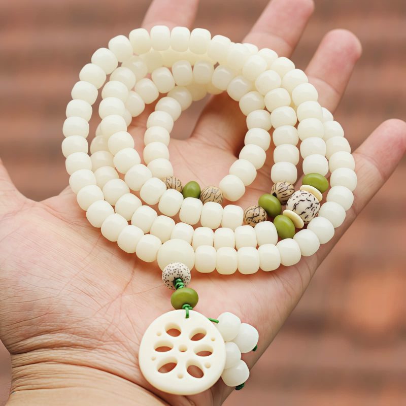 Gelang Keberuntungan 108 Butir Biji Bodhi Putih White Bodhi Seed 108 Mala Luck Bracelet