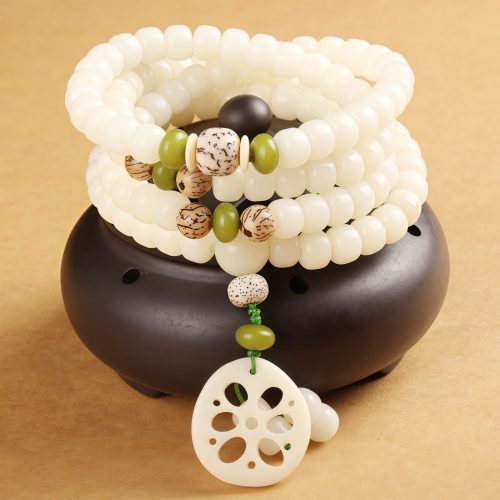 Pulsera de la Suerte Mala de Semilla de Bodhi Blanca 108 Pulsera de la Suerte Mala de Semilla de Bodhi Blanca 108
