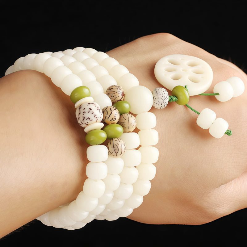 Gelang Keberuntungan 108 Butir Biji Bodhi Putih White Bodhi Seed 108 Mala Luck Bracelet