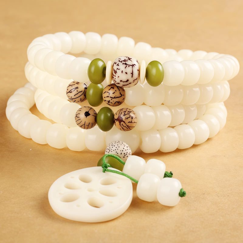 Gelang Keberuntungan 108 Butir Biji Bodhi Putih White Bodhi Seed 108 Mala Luck Bracelet