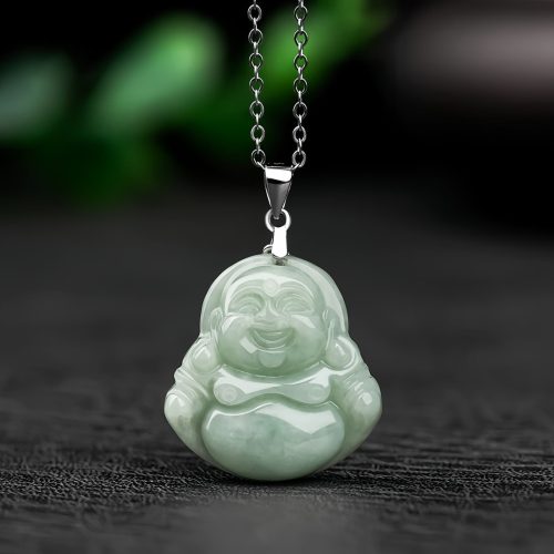 Collar con colgante de Buda sonriente de jade y plata 925 Collar con colgante de Buda sonriente de jade y plata 925