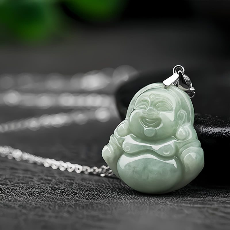 Gelang Liontin Buddha Tertawa dari Perak 925 dan Giok 925 Silver Laughing Buddha Jade Pendant Chain Pendant