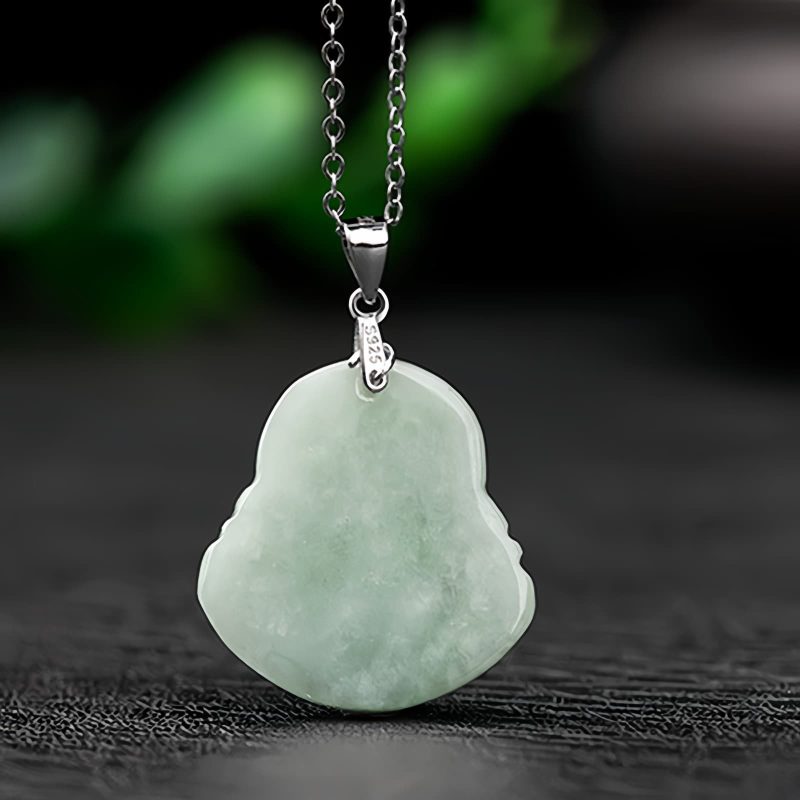Gelang Liontin Buddha Tertawa dari Perak 925 dan Giok 925 Silver Laughing Buddha Jade Pendant Chain Pendant