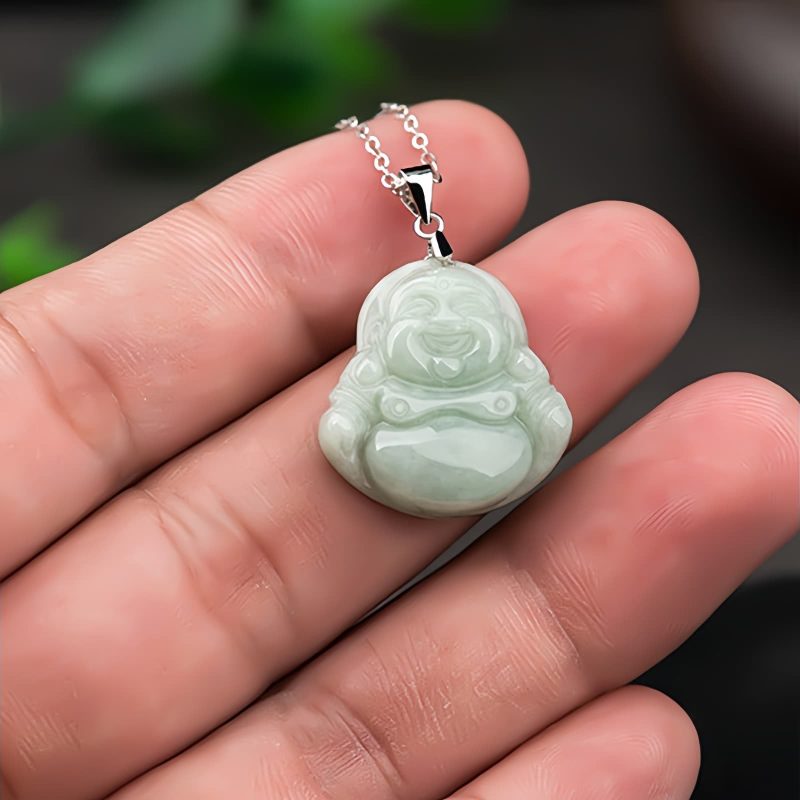 Gelang Liontin Buddha Tertawa dari Perak 925 dan Giok 925 Silver Laughing Buddha Jade Pendant Chain Pendant