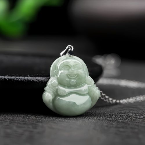 Collar con colgante de Buda sonriente de jade y plata 925 Collar con colgante de Buda sonriente de jade y plata 925