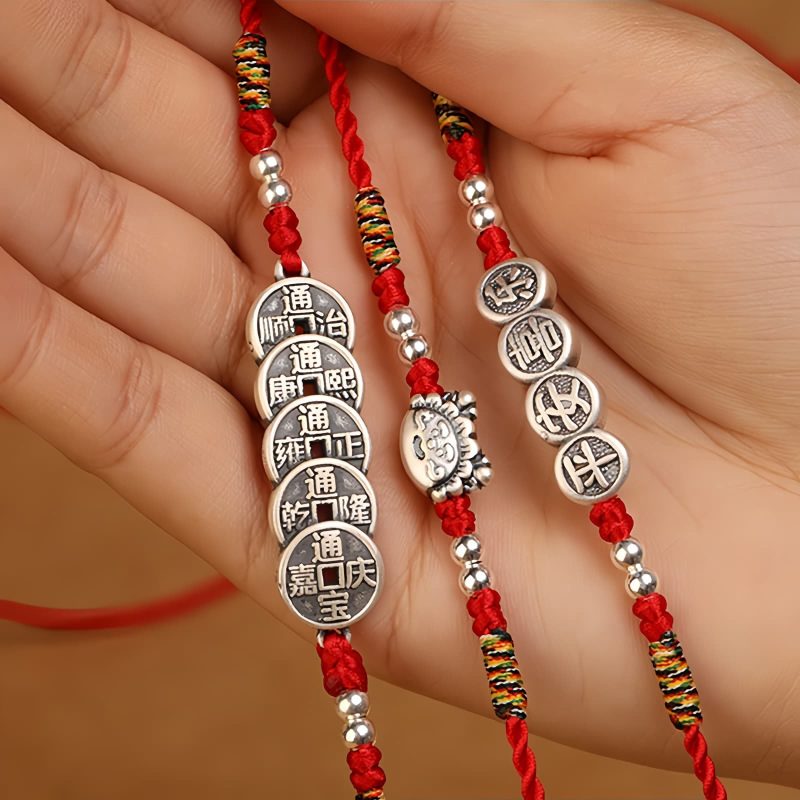 Cadena de vientre con hilo rojo y plata 999 de bendición 999 Silver Blessing Red String Belly Chain