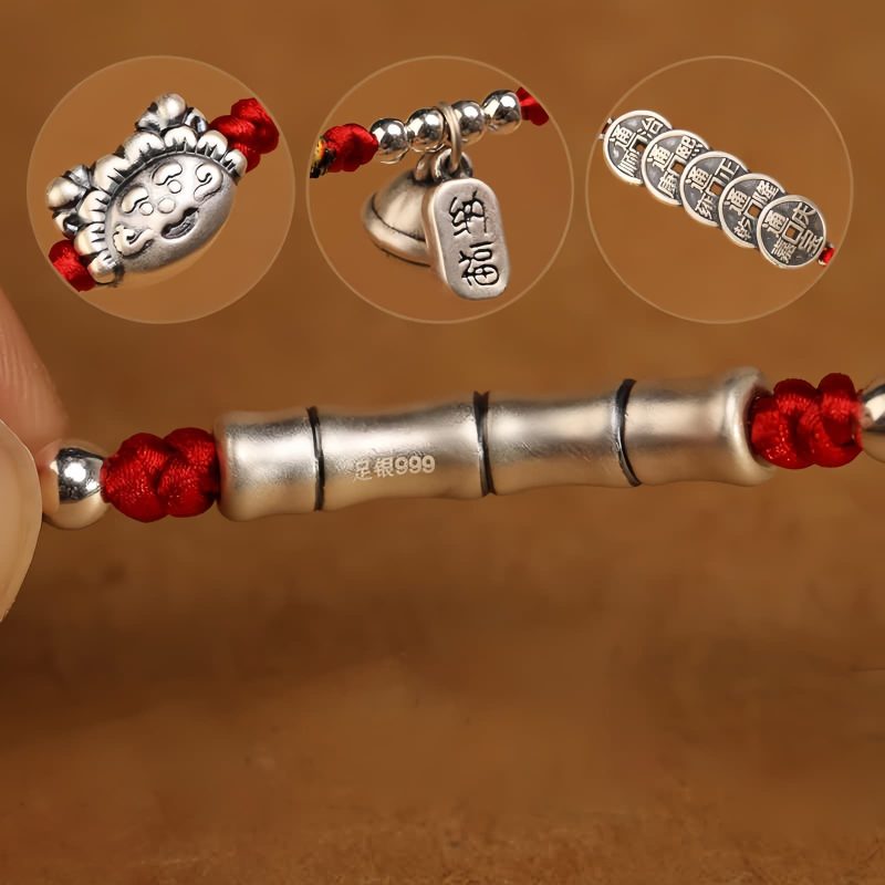 Cadena de vientre con hilo rojo y plata 999 de bendición 999 Silver Blessing Red String Belly Chain