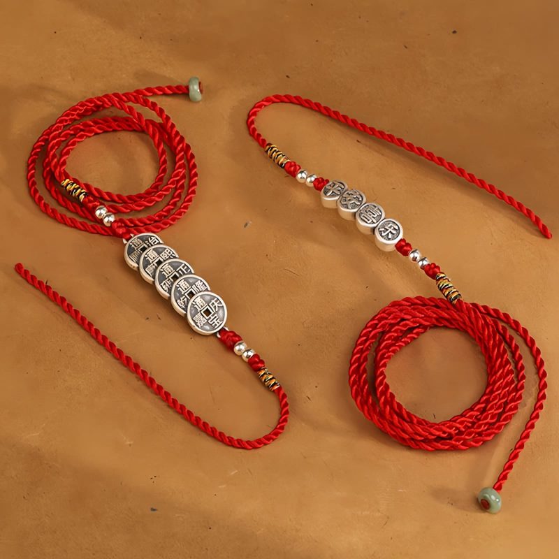 Cadena de vientre con hilo rojo y plata 999 de bendición 999 Silver Blessing Red String Belly Chain