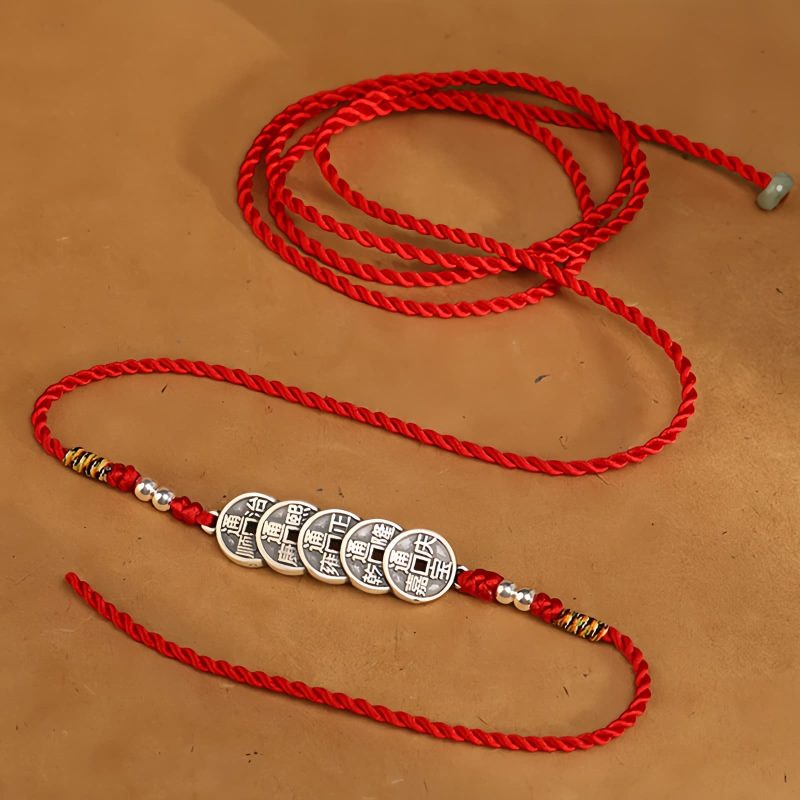 Cadena de vientre con hilo rojo y plata 999 de bendición 999 Silver Blessing Red String Belly Chain