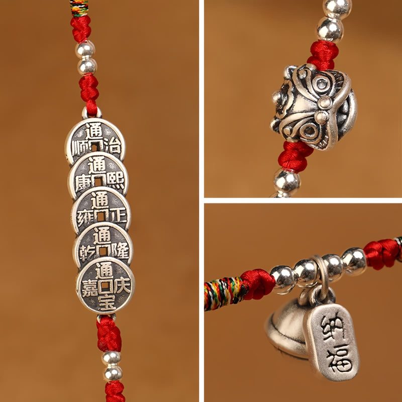 Cadena de vientre con hilo rojo y plata 999 de bendición 999 Silver Blessing Red String Belly Chain