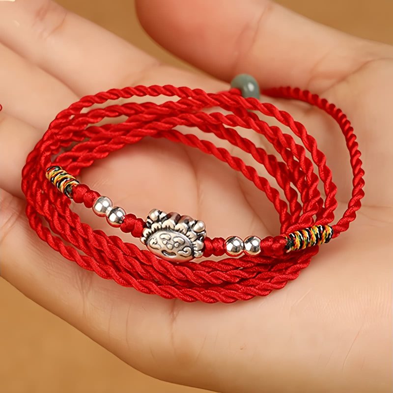 Cadena de vientre con hilo rojo y plata 999 de bendición 999 Silver Blessing Red String Belly Chain