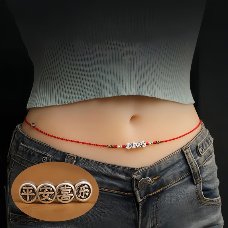 Cadena de vientre con hilo rojo y plata 999 de bendición 999 Silver Blessing Red String Belly Chain