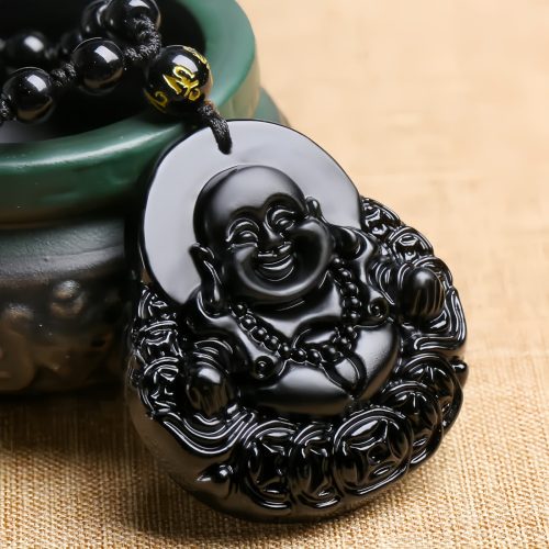 Collar con dije de Buda de Obsidiana Negra para la Fuerza Collar con dije de Buda de Obsidiana Negra para la Fuerza
