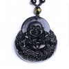 黒曜石笑佛パワーペンダントネックレス Black Obsidian Buddha Strength Pendant Necklace