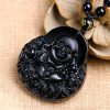 黒曜石笑佛パワーペンダントネックレス Black Obsidian Buddha Strength Pendant Necklace