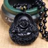 黒曜石笑佛パワーペンダントネックレス Black Obsidian Buddha Strength Pendant Necklace