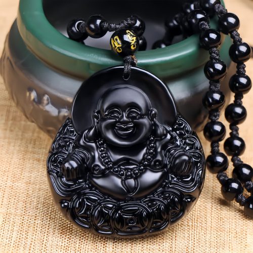 Collar con dije de Buda de Obsidiana Negra para la Fuerza Collar con dije de Buda de Obsidiana Negra para la Fuerza