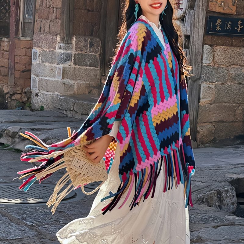 Chale Tibetano Trenzado con Borlas de Colores Candy Candy Color Braided Tibetan Tassel Shawl
