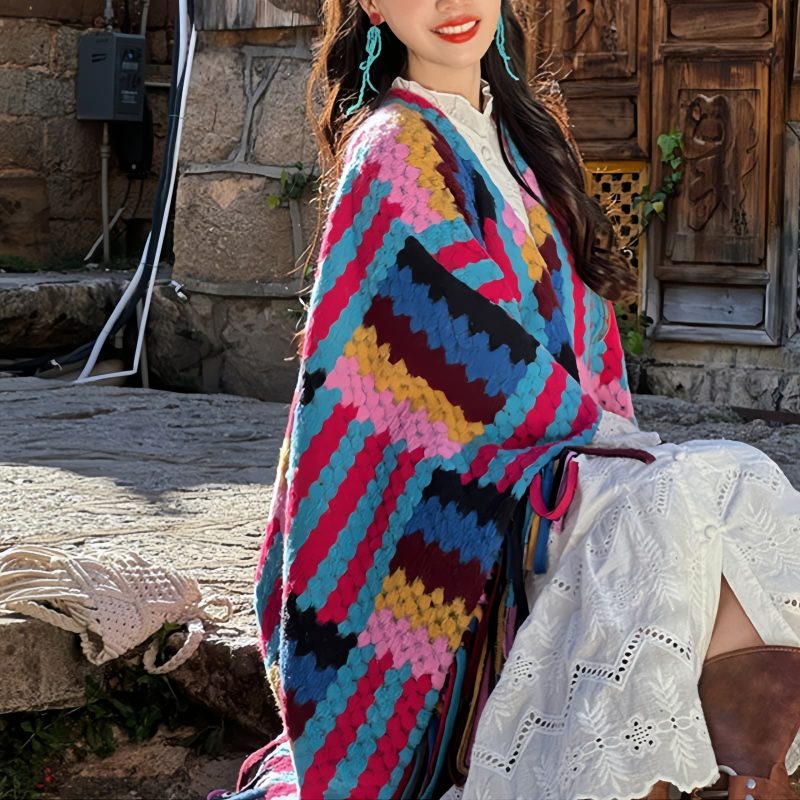 Chale Tibetano Trenzado con Borlas de Colores Candy Candy Color Braided Tibetan Tassel Shawl