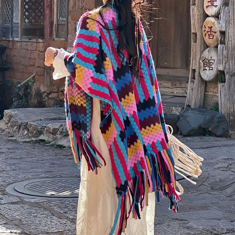 Chale Tibetano Trenzado con Borlas de Colores Candy Candy Color Braided Tibetan Tassel Shawl