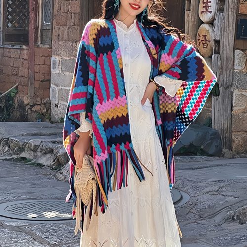 Chale Tibetano Trenzado con Borlas de Colores Candy Chale Tibetano Trenzado con Borlas de Colores Candy