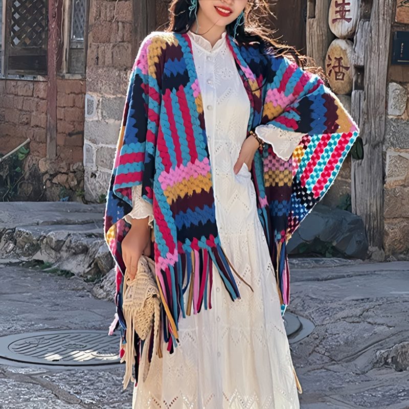 Chale Tibetano Trenzado con Borlas de Colores Candy Candy Color Braided Tibetan Tassel Shawl
